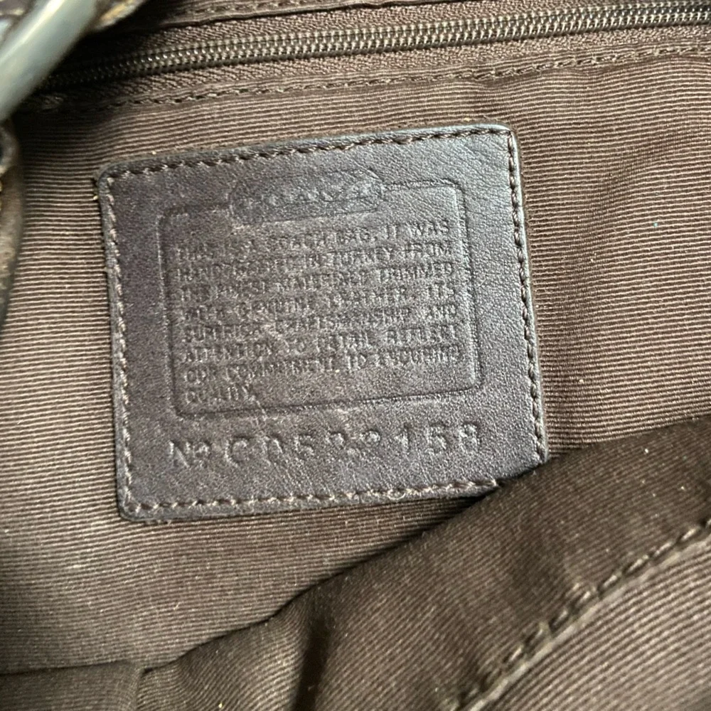 Vintage Coach 2158 Brown Signature Logo Suede Leather Hobo Shoulder
